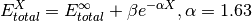 E_{total}^X = E_{total}^{\infty} + \beta e^{-\alpha X}, \alpha = 1.63