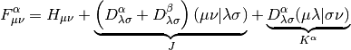 F_{\mu\nu}^{\alpha} = H_{\mu\nu}
+ \underbrace{\left(D_{\lambda\sigma}^{\alpha} + D_{\lambda\sigma}^{\beta}\right)
(\mu\nu|\lambda\sigma)}_{J}
+ \underbrace{D_{\lambda\sigma}^{\alpha} (\mu\lambda|\sigma\nu)}_{K^{\alpha}}
