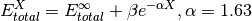 E_{total}^X = E_{total}^{\infty} + \beta e^{-\alpha X}, \alpha = 1.63